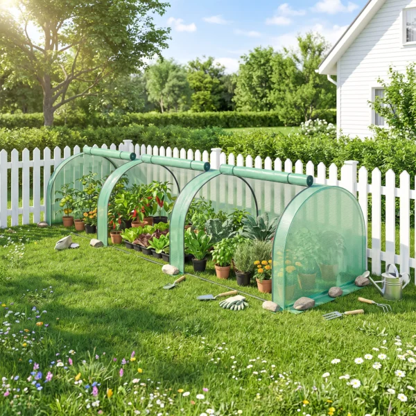 Kas, Winterbestendig Foliekas Met Oprolbare Ritssluiting Deur 350 X 100 X 80 Cm Groen