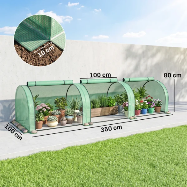 Kas, Winterbestendig Foliekas Met Oprolbare Ritssluiting Deur 350 X 100 X 80 Cm Groen