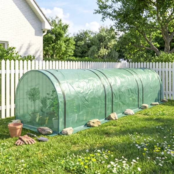 Kas, Winterbestendig Foliekas Met Oprolbare Ritssluiting Deur 350 X 100 X 80 Cm Groen