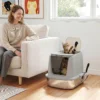 Kattenbak Van Roestvrij Staal, Gesloten Kattenbak Met Schepje, Geurzakje, In En Uitgang