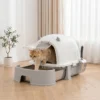 Kattenbak Van Roestvrij Staal Met Afneembaar Deksel, Schepje & Actief Koolstoffilter Voor Kleine Tot Middelgrote Katten, Grijs