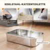 Kattenbak Van Roestvrij Staal Met Afneembaar Deksel XL 92L Voor Grote Katten 3 In 1 Met Schep Hoge Randen