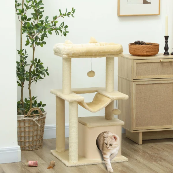 Kattenboom, Krabboom Met Speelgoed, Zitstang, Hangmat, 48 X 48 X 90 Cm, Crème
