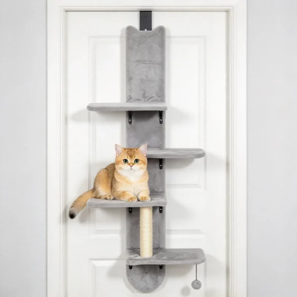 Kattenklimwand Voor De Deur Wandkrabpaal Met Sisal krabstam In Lichtgrijs