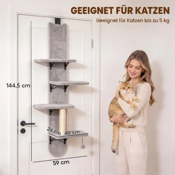 Kattenklimwand Voor De Deur Wandkrabpaal Met Sisal krabstam In Lichtgrijs