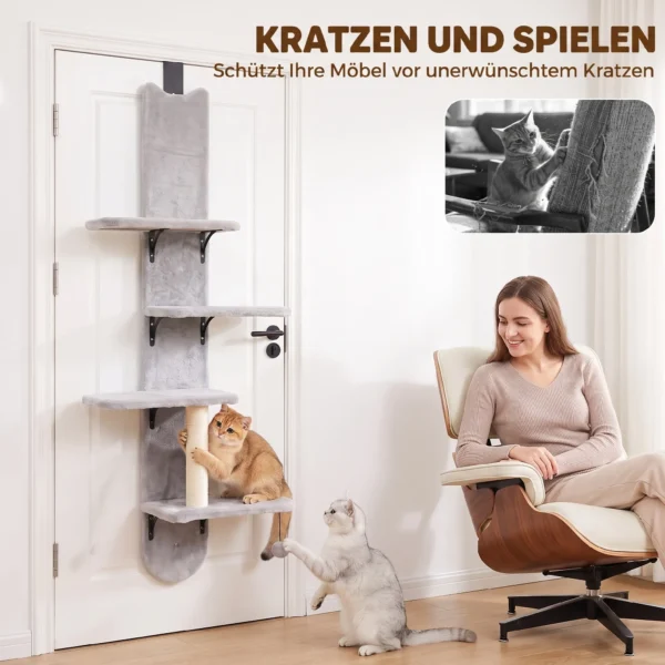 Kattenklimwand Voor De Deur Wandkrabpaal Met Sisal krabstam In Lichtgrijs