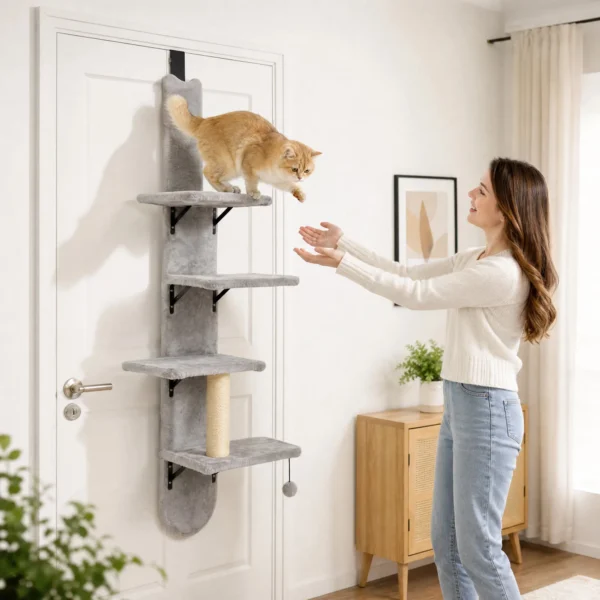 Kattenklimwand Voor De Deur Wandkrabpaal Met Sisal krabstam In Lichtgrijs