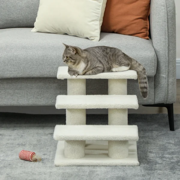 Kattentrap 3 Treden Huisdiertentrap Trap Voor Kat Huisdiertentrap Pluche 45 X 35 X 34 Cm Beige