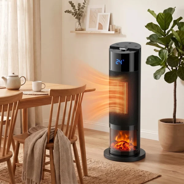Keramische Kachel 2000W Thermostaat 3D Vlam Elektrische Verwarming Afstandsbediening Zwart