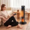 Keramische Kachel 2000W Thermostaat 3D Vlam Elektrische Verwarming Afstandsbediening Zwart