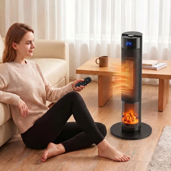 Keramische Kachel 2000W Thermostaat 3D Vlam Elektrische Verwarming Afstandsbediening Zwart