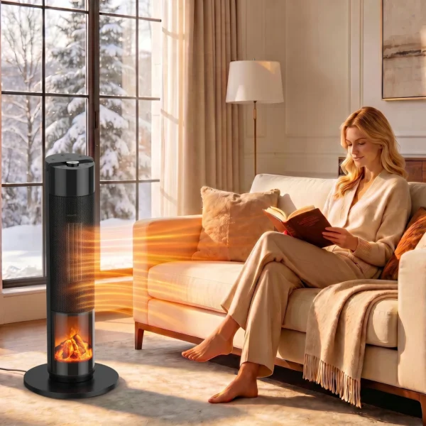 Keramische Kachel 2000W Thermostaat 3D Vlam Elektrische Verwarming Afstandsbediening Zwart