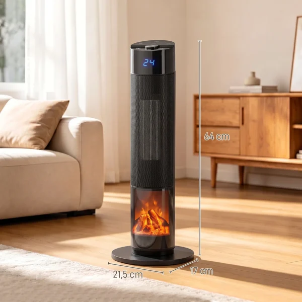 Keramische Kachel 2000W Thermostaat 3D Vlam Elektrische Verwarming Afstandsbediening Zwart