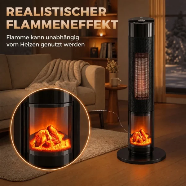 Keramische Kachel 2000W Thermostaat 3D Vlam Elektrische Verwarming Afstandsbediening Zwart
