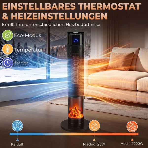 Keramische Kachel 2000W Thermostaat 3D Vlam Elektrische Verwarming Afstandsbediening Zwart