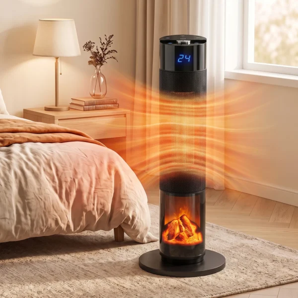 Keramische Kachel 2000W Thermostaat 3D Vlam Elektrische Verwarming Afstandsbediening Zwart