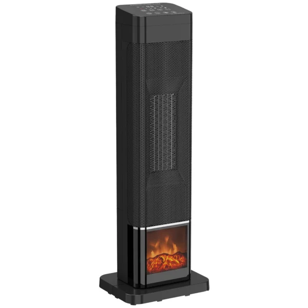 Keramische Verwarming 2000W Met Vlam Effect, Thermostaat, Elektrische Verwarming, Afstandsbediening, Zwart