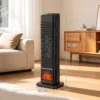 Keramische Verwarming 2000W Met Vlam Effect, Thermostaat, Elektrische Verwarming, Afstandsbediening, Zwart
