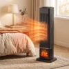Keramische Verwarming 2000W Met Vlam Effect, Thermostaat, Elektrische Verwarming, Afstandsbediening, Zwart
