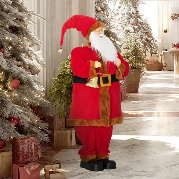 Kerstman 120 Cm Sinterklaas Figuur Met Beweegbaar Hoofd En Armen, Bel En Zak, Geluid En Aanraaksensor