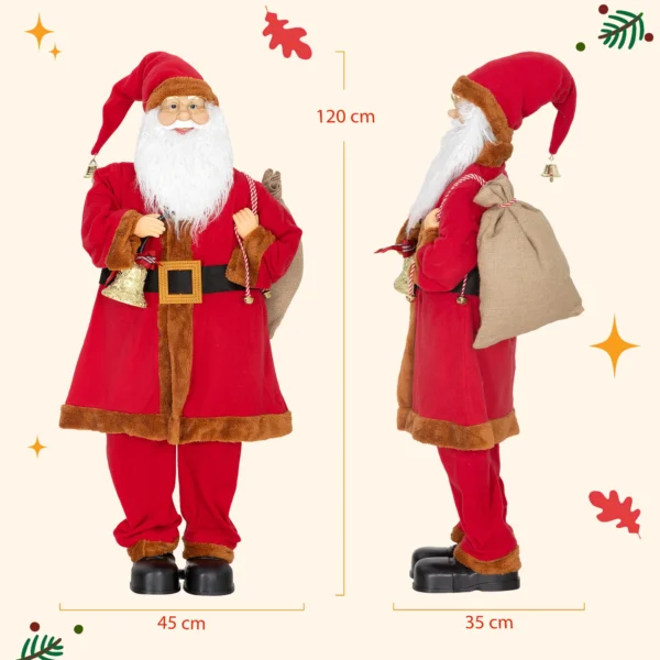 Kerstman 120 Cm Sinterklaas Figuur Met Beweegbaar Hoofd En Armen, Bel En Zak, Geluid En Aanraaksensor