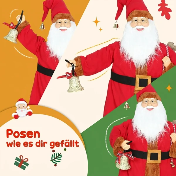 Kerstman 120 Cm Sinterklaas Figuur Met Beweegbaar Hoofd En Armen, Bel En Zak, Geluid En Aanraaksensor