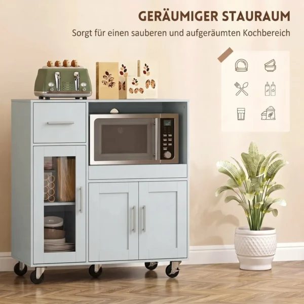 Keukenkast Op Wielen, Mobiele Keukenkast Met Planken, Lades, Verstelbaar Rek, Kabelgat, Grijs