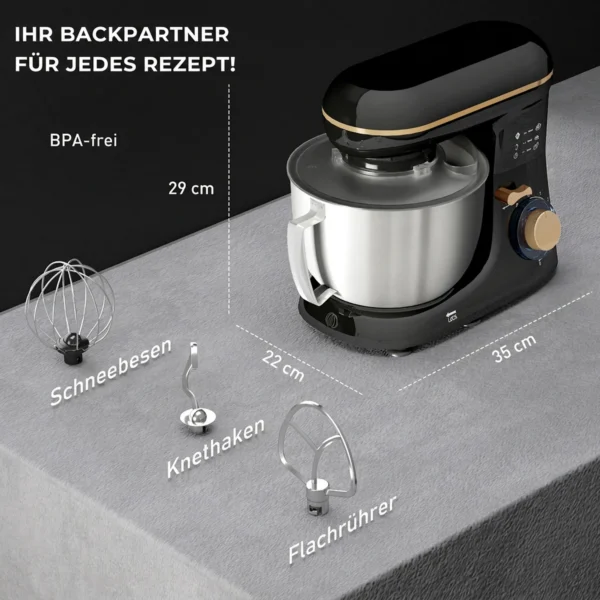 Keukenmachine Kneedmachine Met 4,5L RVS Kom 1300W Deegmachine Met 6+P Snelheid Beige