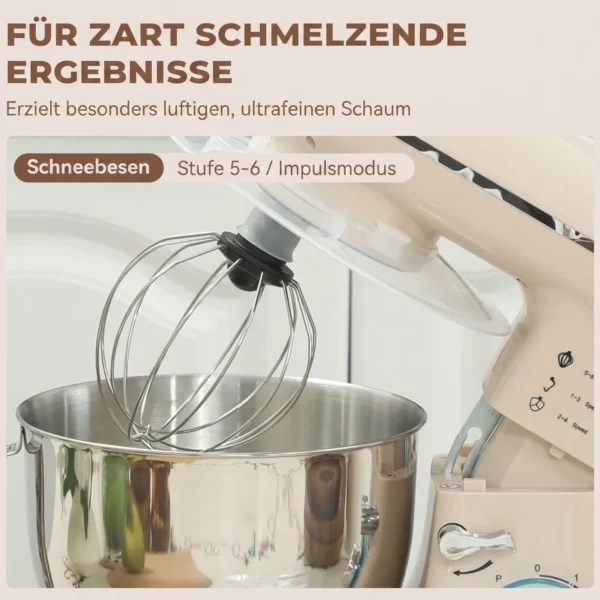 Keukenmachine Kneedmachine Met 4,5L RVS Kom 1300W Deegmachine Met 6+P Snelheid Beige