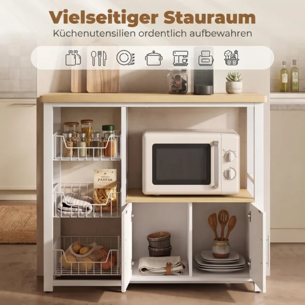 Keukenrek Met Opbergruimte, Magnetronrek Met 3 Manden En Kast, 100 X 35 X 80 Cm, Wit