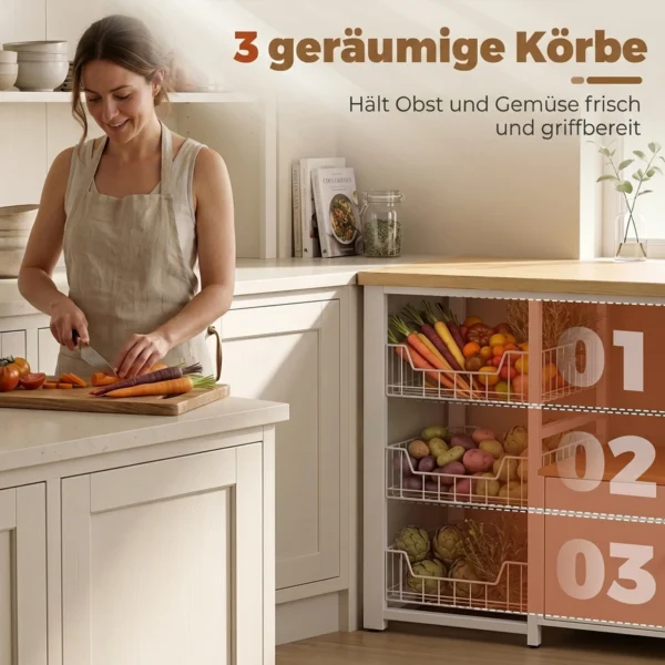 Keukenrek Met Opbergruimte, Magnetronrek Met 3 Manden En Kast, 100 X 35 X 80 Cm, Wit