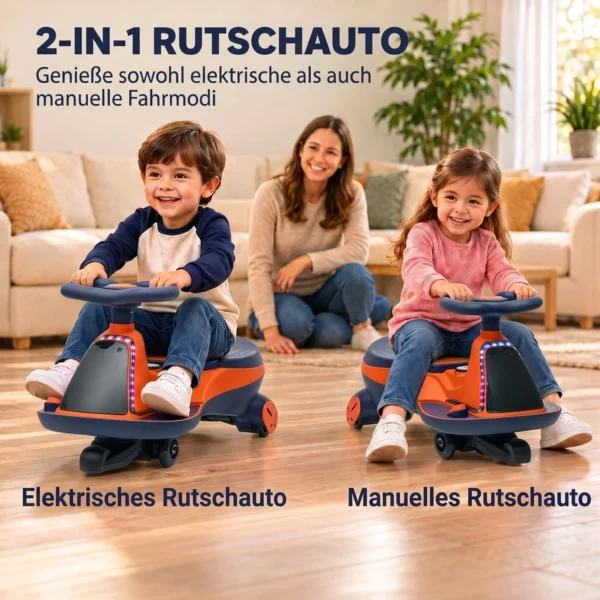 Kinder Elektrische Auto 12V 2 in 1 Elektrische Glijauto Met Lithium Batterij 2 Motoren RGB Licht Pedaal Muziek 360° Besturing