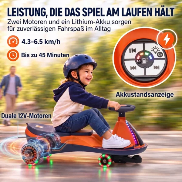 Kinder Elektrische Auto 12V 2 in 1 Elektrische Glijauto Met Lithium Batterij 2 Motoren RGB Licht Pedaal Muziek 360° Besturing
