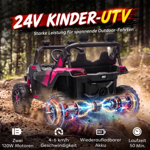 Kinder Elektrische Auto 24V 2 Zitter Kinderwagen UTV Met Lithium Batterij 2,4 GHz Afstandsbediening 2 X 120W Motoren Softstart