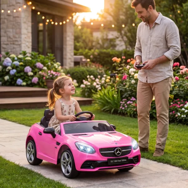 Kinder Elektrische Auto, Met LED koplampen, Veiligheidsgordel, Claxon, Muziek, 3 Tot 5 Km/u, Roze, 107 X 62,5 X 44cm