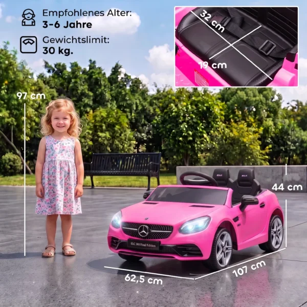 Kinder Elektrische Auto, Met LED koplampen, Veiligheidsgordel, Claxon, Muziek, 3 Tot 5 Km/u, Roze, 107 X 62,5 X 44cm