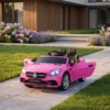 Kinder Elektrische Auto, Met LED koplampen, Veiligheidsgordel, Claxon, Muziek, 3 Tot 5 Km/u, Roze, 107 X 62,5 X 44cm