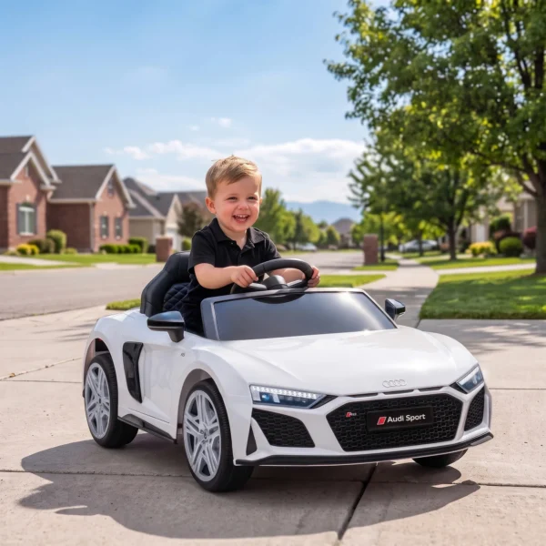Kinder Elektroauto 12V Kinderauto Met Afstandsbediening Lithium Batterij 2 Motor Zachte Start Achterwielophanging Wit