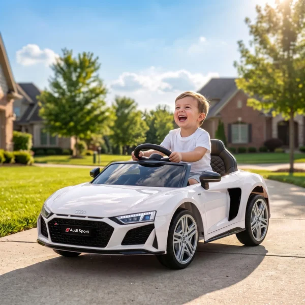 Kinder Elektroauto 12V Kinderauto Met Afstandsbediening Lithium Batterij 2 Motor Zachte Start Achterwielophanging Wit