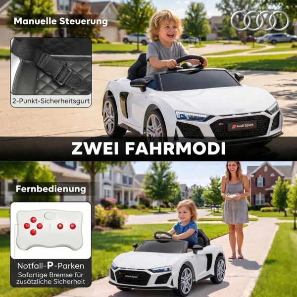 Kinder Elektroauto 12V Kinderauto Met Afstandsbediening Lithium Batterij 2 Motor Zachte Start Achterwielophanging Wit