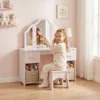 Kinder Make up Tafel, 2 In 1 Kinder Make up Tafel Bureau Met Kruk 2 Laden 2 Kasten Afneembare Spiegel Roze