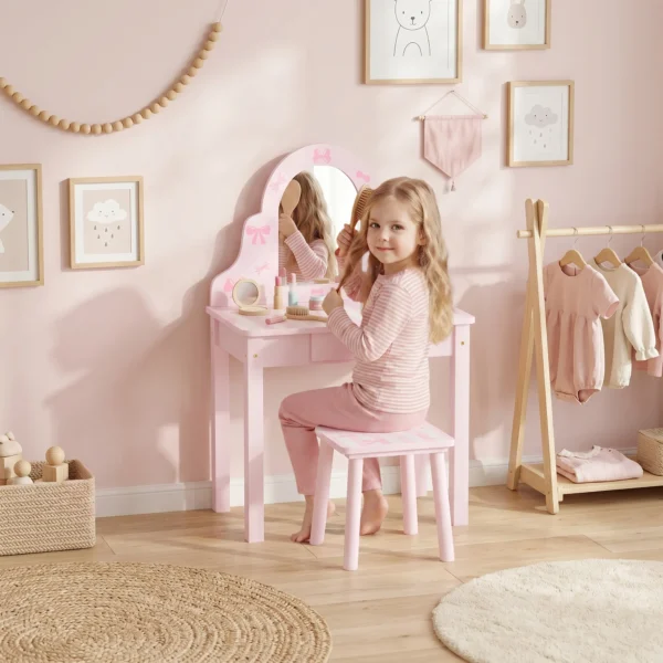 Kinder Make up Tafel Set 2 In 1 Kaptafel Bureau Met Kruk Afneembare Spiegel Lade Voor Meisjes 3 6 Roze
