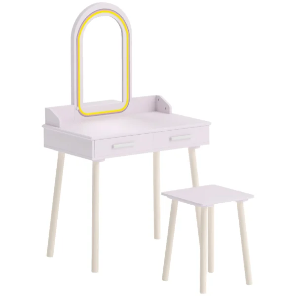 Kinder Make up Tafel Set 2 In 1 Kaptafel Bureau Met Kruk LED Spiegel In 3 Lichtkleuren 2 Lade 3 8 Jaar