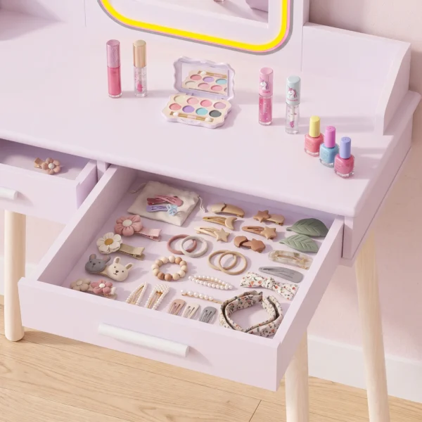 Kinder Make up Tafel Set 2 In 1 Kaptafel Bureau Met Kruk LED Spiegel In 3 Lichtkleuren 2 Lade 3 8 Jaar