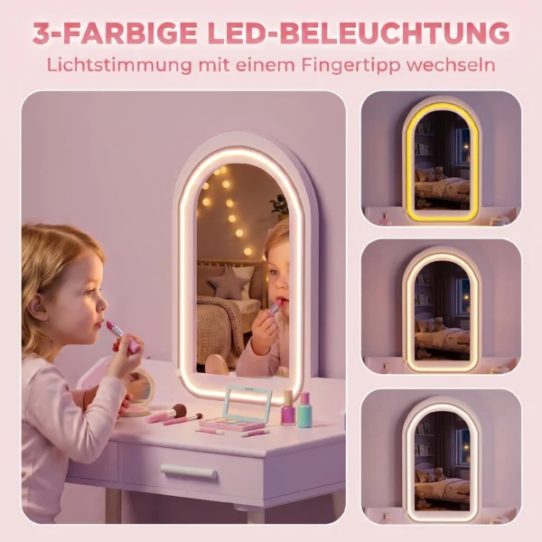 Kinder Make up Tafel Set 2 In 1 Kaptafel Bureau Met Kruk LED Spiegel In 3 Lichtkleuren 2 Lade 3 8 Jaar