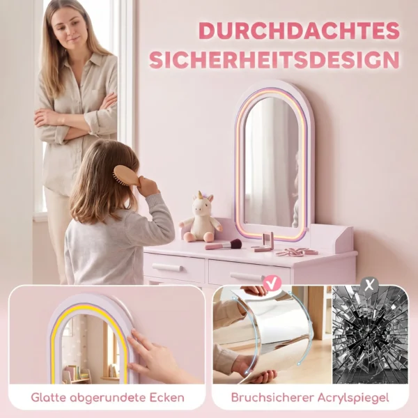 Kinder Make up Tafel Set 2 In 1 Kaptafel Bureau Met Kruk LED Spiegel In 3 Lichtkleuren 2 Lade 3 8 Jaar