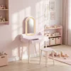 Kinder Make up Tafel Set 2 In 1 Kaptafel Bureau Met Kruk LED Spiegel In 3 Lichtkleuren 2 Lade 3 8 Jaar
