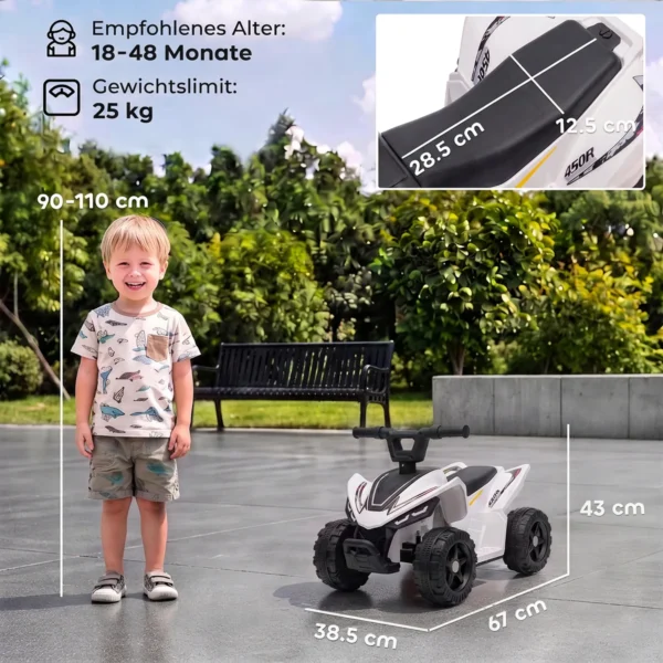 Kinder Quad Elektro 6V Kinderquad Met Lithium Accu Voorwaartse Functie Stuurknop Bediening 1,5 2 Jaar Wit