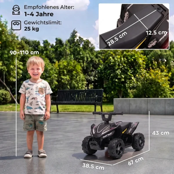 Kinder Quad Elektro 6V Kinderquad Met Lithium Accu Voorwaartse Functie Stuurknop Besturing 1,5 2 Jaar Zwart