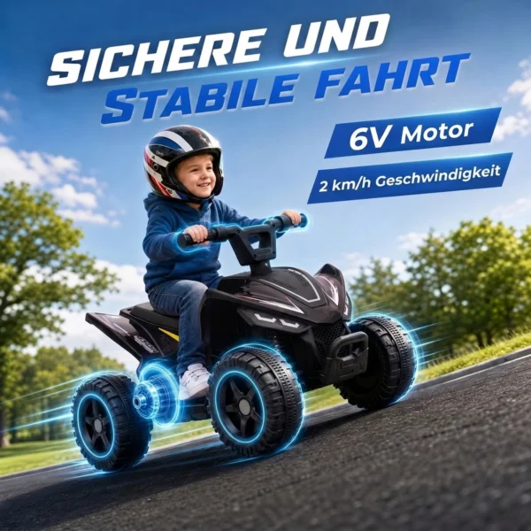 Kinder Quad Elektro 6V Kinderquad Met Lithium Accu Voorwaartse Functie Stuurknop Besturing 1,5 2 Jaar Zwart